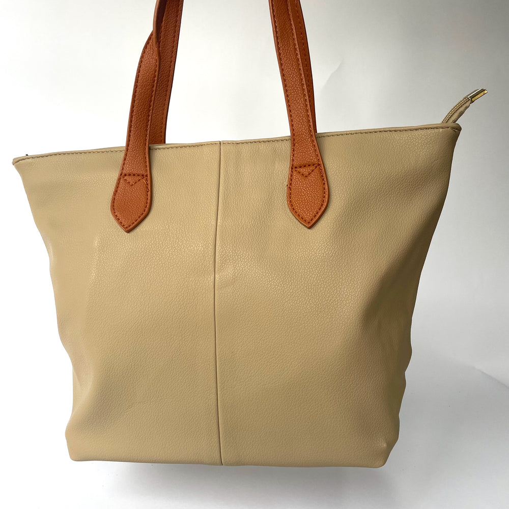 Tara Colour Block Tote - Mushroom