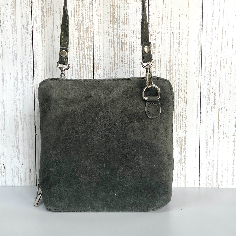 Clara Suede Crossbody Bag - Sludge