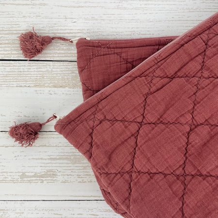 Quilted Cosmetic Bag - Burgundy