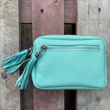 Small Leather Camera Bag - Sea Foam