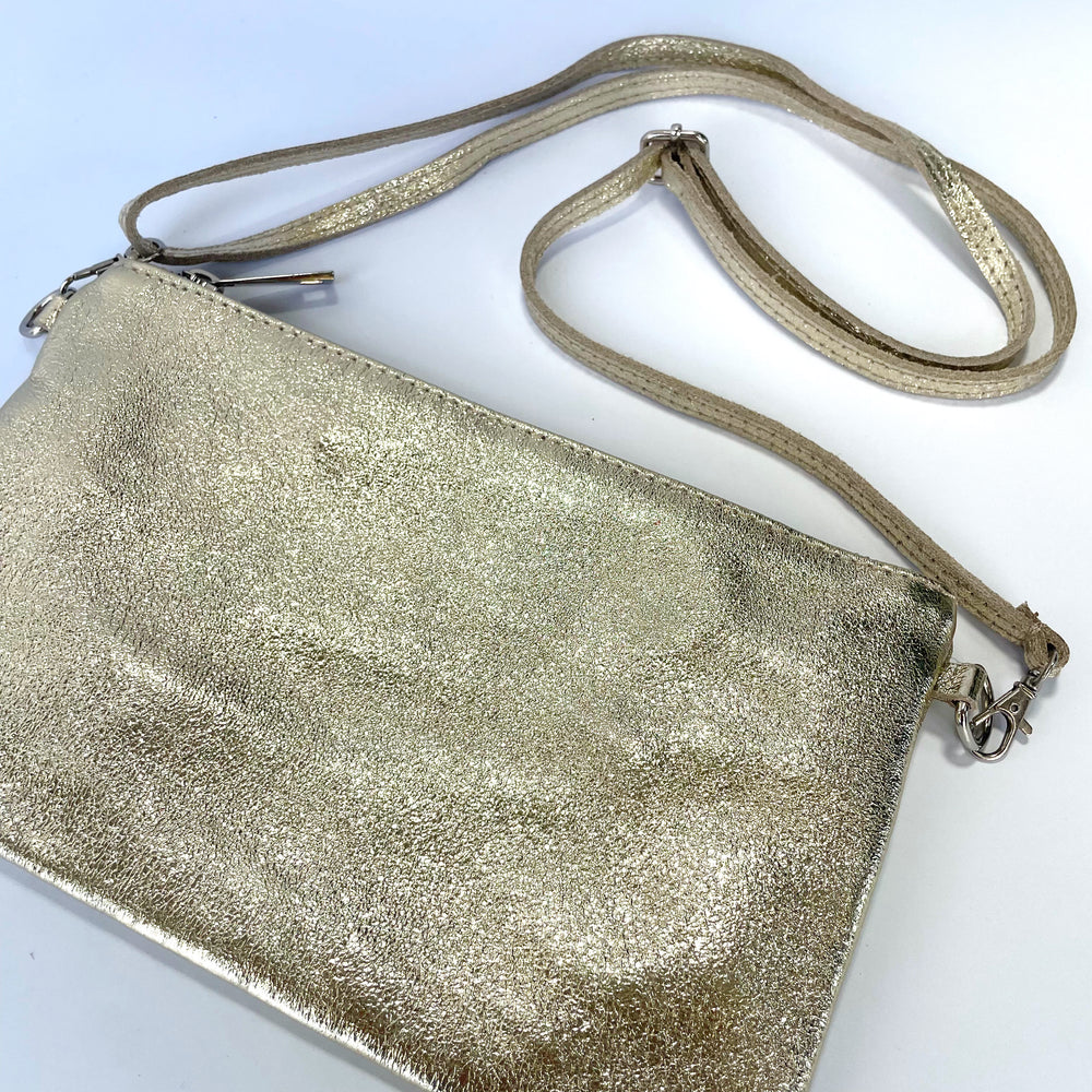 Eliza Leather Clutch Bag - Gold