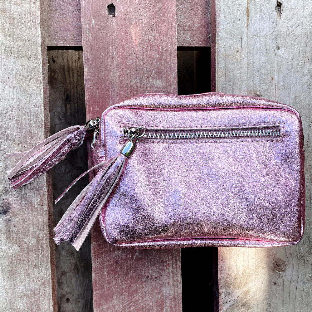 Agnes Metallic Tassel Leather Bag - Rose