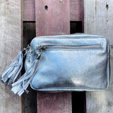 Agnes Metallic Tassel Leather Bag - Silver