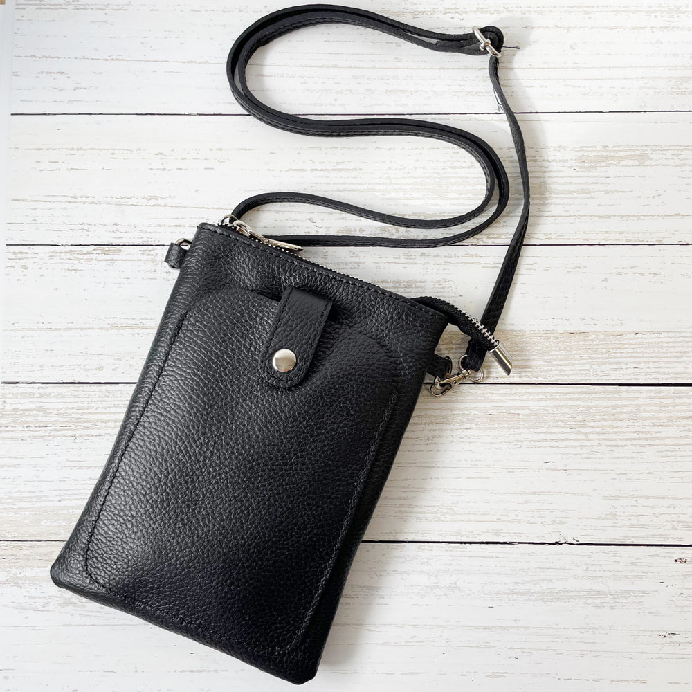 Wren Leather Phone Bag - Black