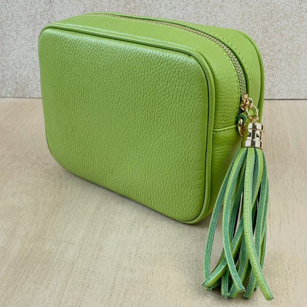 Leather Crossbody Camera Bag Lime Green The Eel Catcher's Daughter