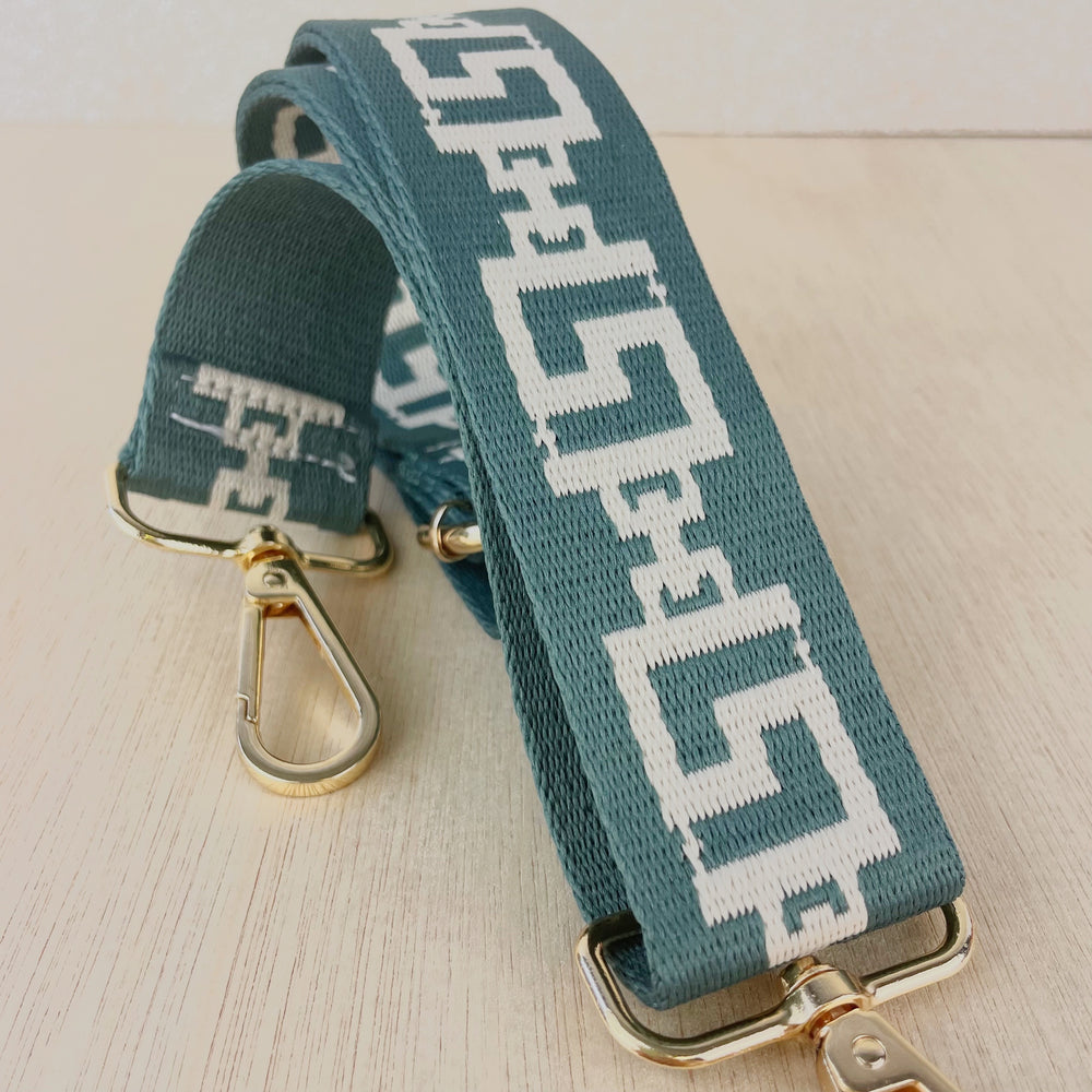 Teal Geometric Woven Bag Strap