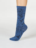 Fina Bird Bamboo Socks - Blue Slate