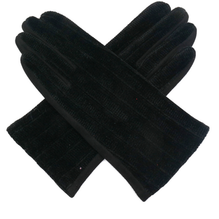 Textured Faux Suede Gloves - Black