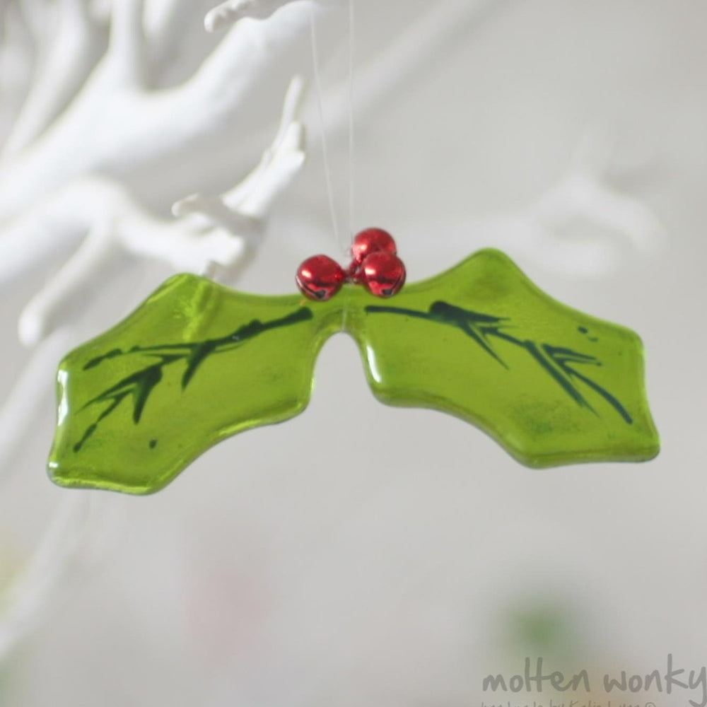 Holly Fused Glass Decoration