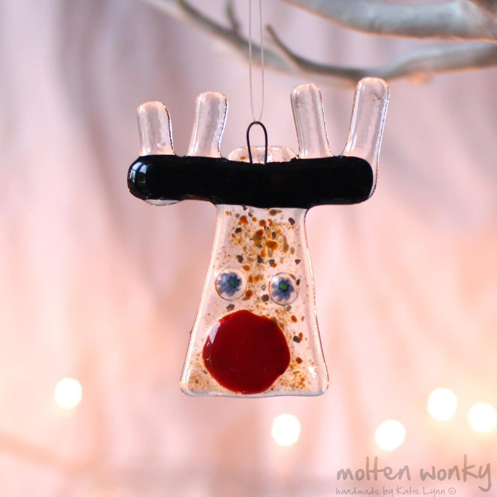 Rudolf Face Fused Glass Decoration