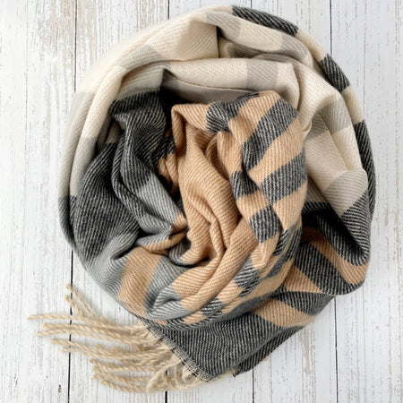Lily Luxury Block Stripe Scarf - Grey/Taupe