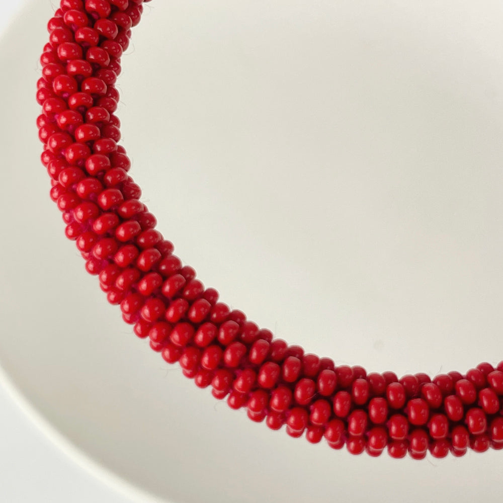 Handmade Glass Bead Tube Bracelet - Red