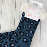 Sable Animal Print Organic Cotton Cabin Socks - Slate