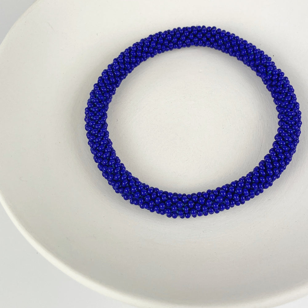 Handmade Glass Bead Tube Bracelet - Cobalt