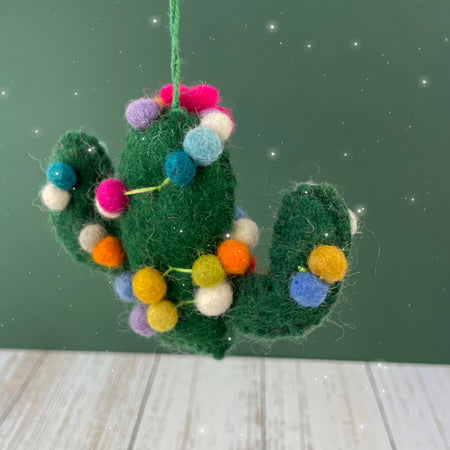 Handmade Felt Festive Cactus Decoration