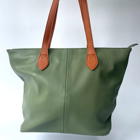 Tara Colour Block Tote - Khaki