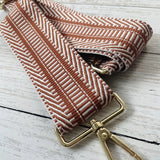 Brown and White Linear Print Bag Strap
