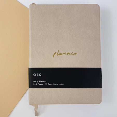 Block Colour Vegan Leather Planner - Beige