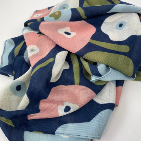Jilly Paint Splodge Floral Scarf - Blue