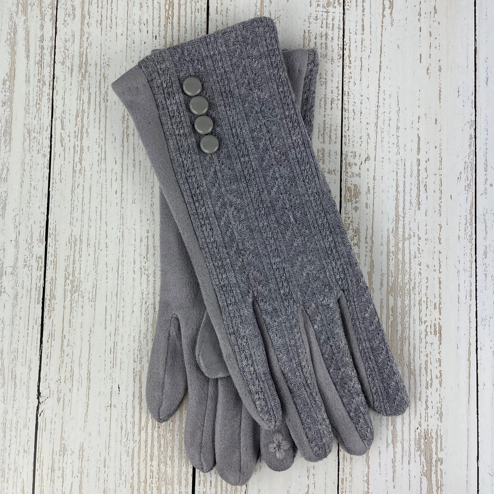Faux Suede Gloves With Button Detail - Silver