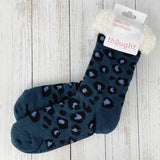 Sable Animal Print Organic Cotton Cabin Socks - Slate