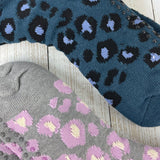 Sable Animal Print Organic Cotton Cabin Socks - Slate