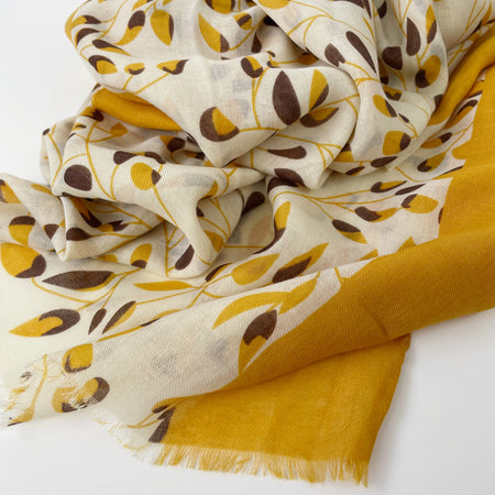Layla Mini Leaves Scarf - Mustard