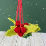 Handmade Felt Mini Holly Sprig Decoration - Set of 3
