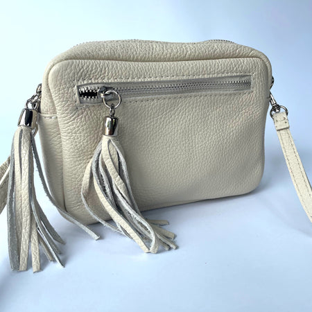 Agnes Tassel Leather Bag - Beige