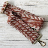 Brown and White Linear Print Bag Strap
