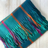 Ember Check Tassel Scarf - Teal Green