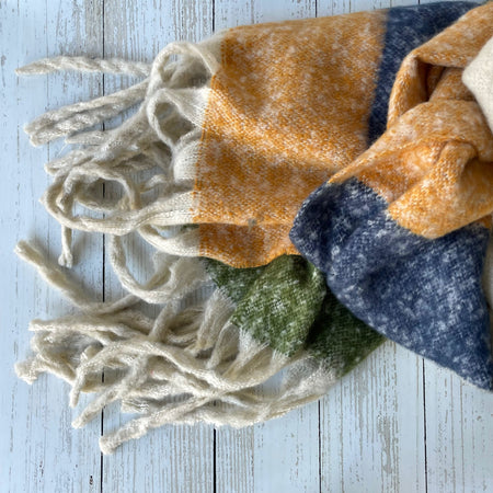 Freya Colour Block Chunky Scarf - Khaki