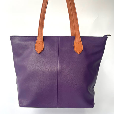 Tara Colour Block Tote - Aubergine