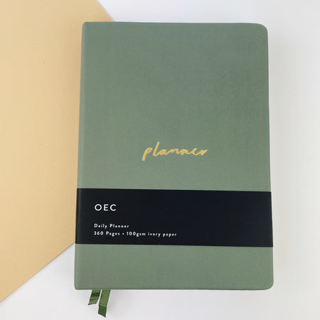 Block Colour Vegan Leather Planner - Sage