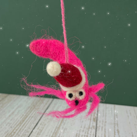 Handmade Felt Festive Prawn Decoration
