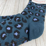 Sable Animal Print Organic Cotton Cabin Socks - Slate