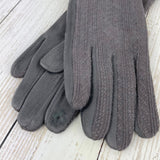 Faux Suede Gloves With Button Detail - Dark Grey
