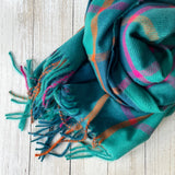 Ember Check Tassel Scarf - Teal Green