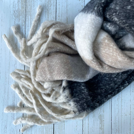 Faye Striped Blanket Scarf - Grey Black