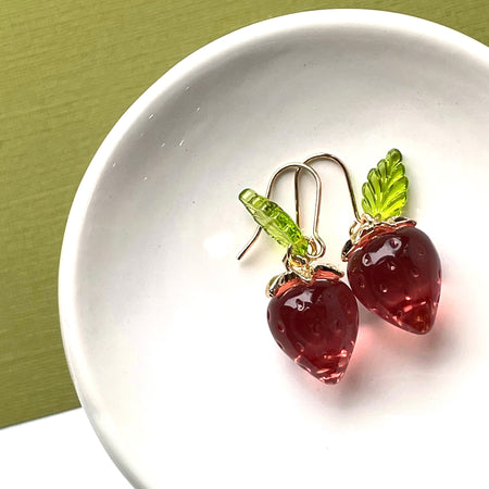 Strawberry Drop Earrings - Red
