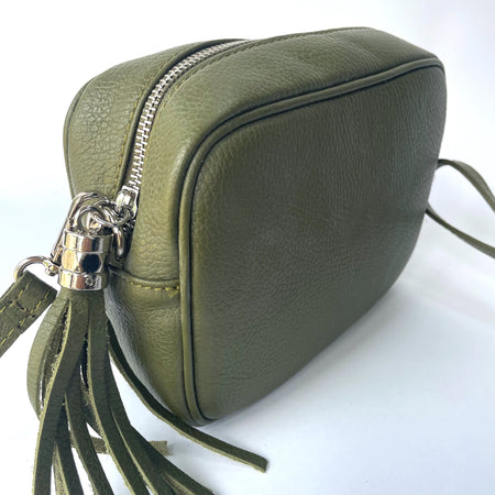 Emma Tassel Leather Bag - Khaki