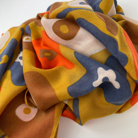 Jilly Paint Splodge Floral Scarf - Orange