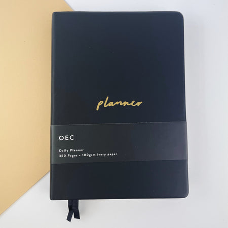 Block Colour Vegan Leather Planner - Black