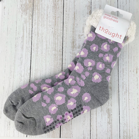 Sable Animal Print Organic Cotton Cabin Socks - Grey