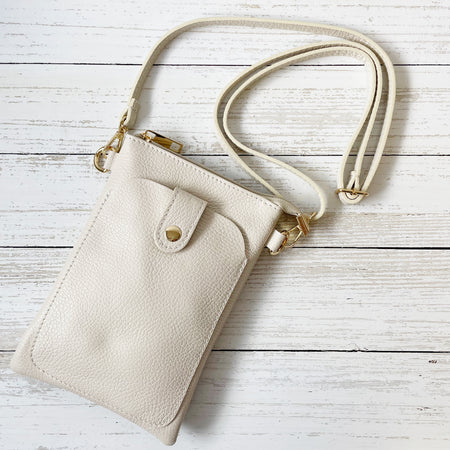 Lucia Leather Phone Bag - Cream