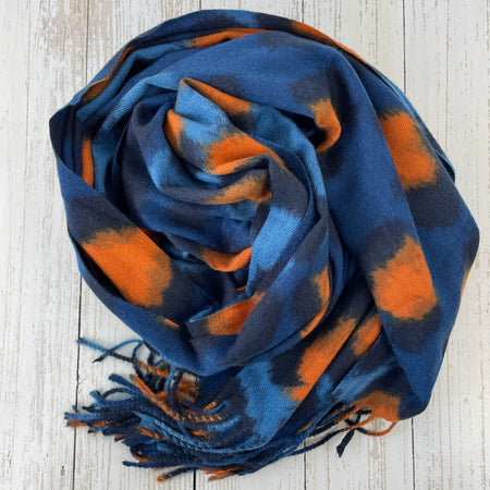 Liza Soft Bold Leopard Print Scarf - Blue/Orange