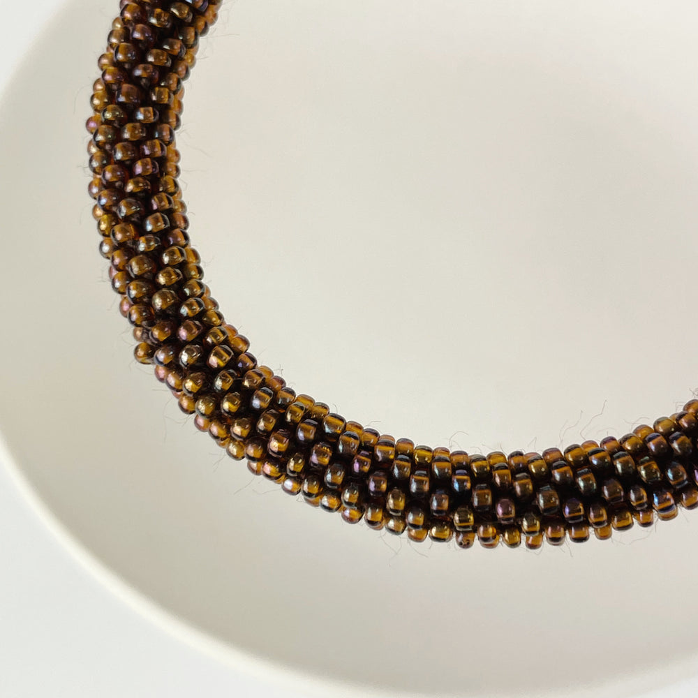 Handmade Glass Bead Tube Bracelet - Copper Brown