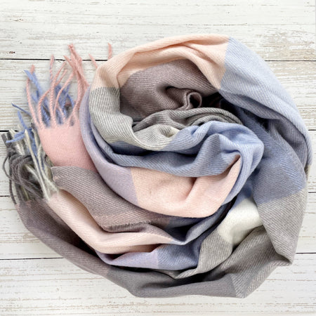 Mia Multi Square Checked Scarf - Light Blue