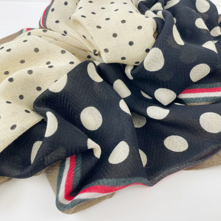 Spotted Colour Block Scarf - Black