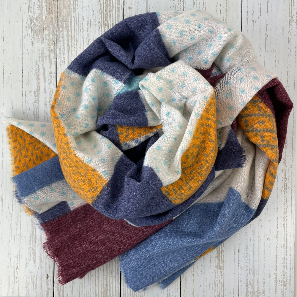 Bethany Funky Block Check Scarf - Blue